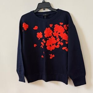 J. Crew Dark Blue Top with Bright orange Embroidery, NWT